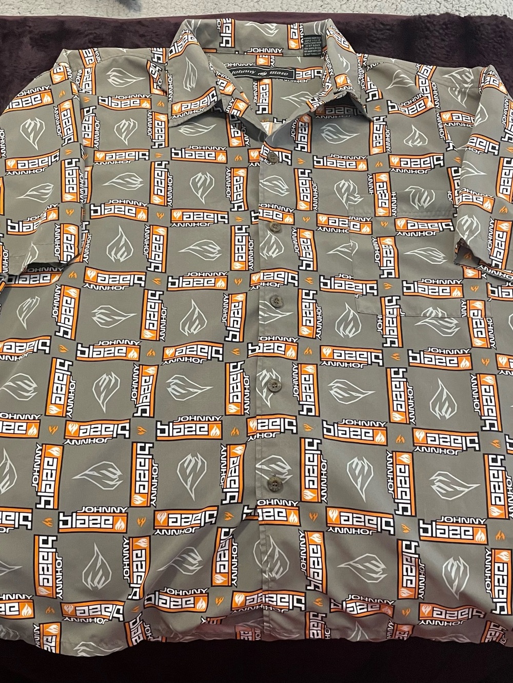 Johnny Blaze Olive Green Short-Sleeve Button-Down Shirt with Orange Accents